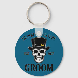 Bride groom skeleton gothic halloween wedding key ring