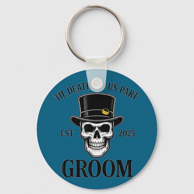 Bride groom skeleton gothic halloween wedding key ring (Front)