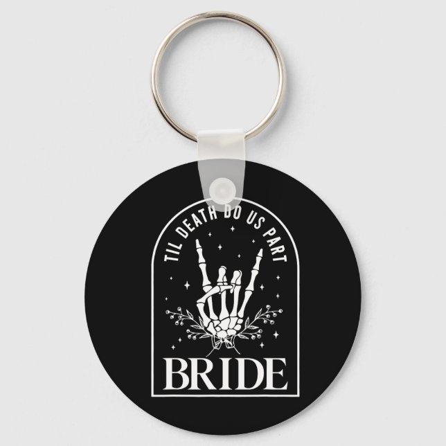 Bride Groom Skeleton Rock Hand Couples Wedding Hal Key Ring (Front)