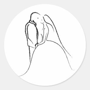 Bride & Groom Sketch Classic Round Sticker