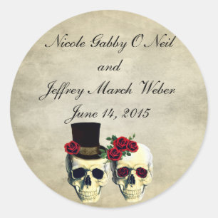 Bride & Groom Skull Wedding Classic Round Sticker