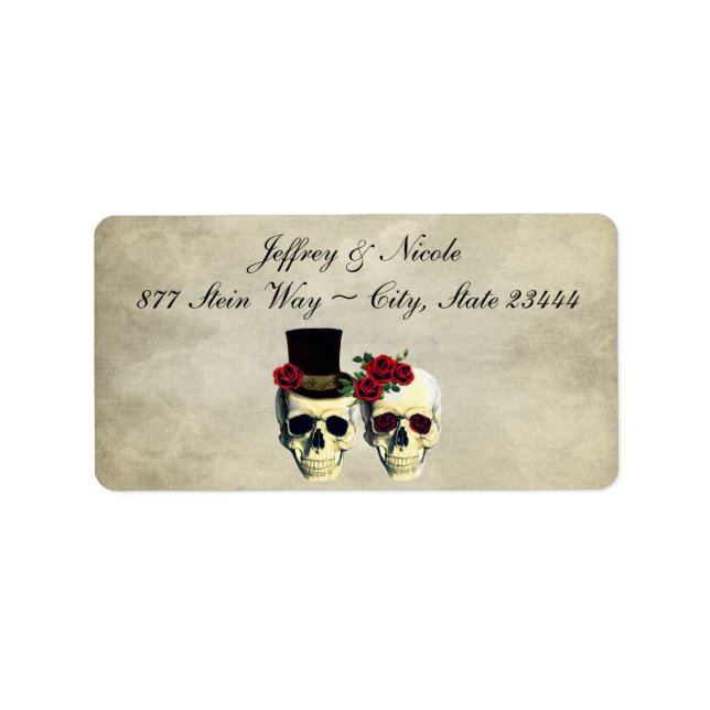 Bride & Groom Skull Wedding Label (Front)