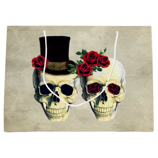 Image of Bride & Groom Skull Wedding Large Gift Bag