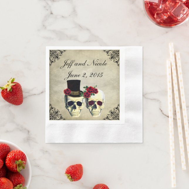 Bride & Groom Skull Wedding Napkin (Insitu)