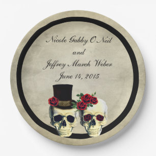 Bride & Groom Skull Wedding Paper Plate