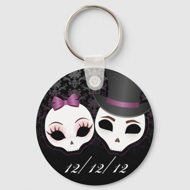 Bride & Groom Skullie (Violet) Key Ring (Front)