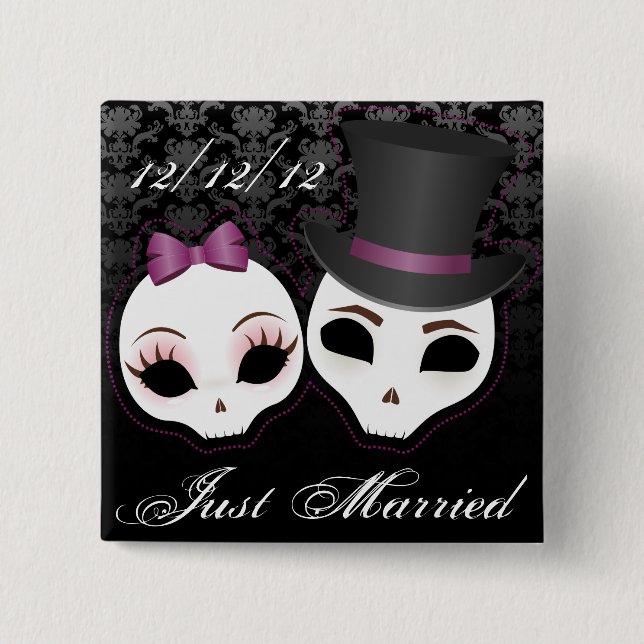 Bride & Groom Skullies (Violet) 15 Cm Square Badge (Front)