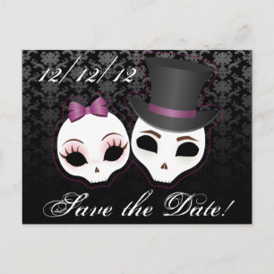 Bride & Groom Skullies (Violet) Save the Date Announcement Postcard