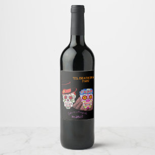 Bride & Groom Skulls Till Death Do Us Party Shower Wine Label