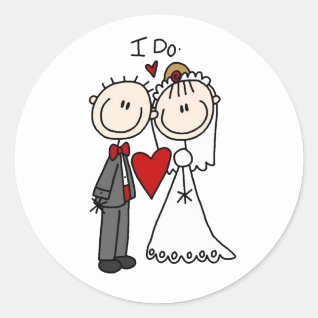 Bride & Groom Stick Figures Wedding I Do  Classic Round Sticker (Front)