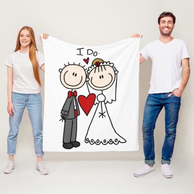 Bride & Groom Stick Figures Wedding I Do  Fleece Blanket (In Situ)