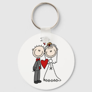 Bride & Groom Stick Figures Wedding I Do Key Ring