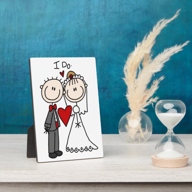 Bride & Groom Stick Figures Wedding I Do   Plaque (Side)