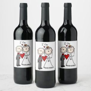 Bride & Groom Stick Figures Wedding I Do  Wine Label