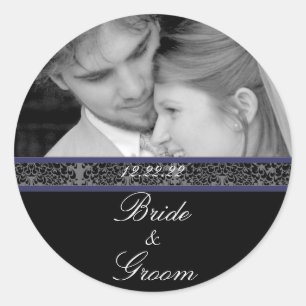 Bride & Groom Sticker Your Photo Navy Trim