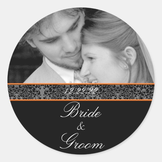 Bride & Groom Sticker Your Photo Orange Trim (Front)