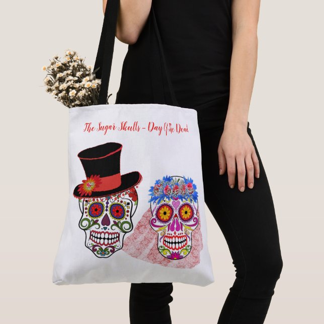 Bride & Groom Sugar Skulls Till Death Do Us Party Tote Bag (Close Up)