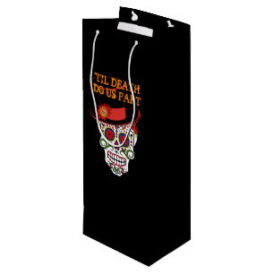 Bride & Groom Sugar Skulls Until Death Do Us Party Wine Gift Bag