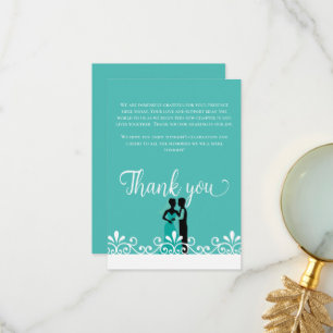Bride Groom Teal White Elegant Wedding Thank you Card