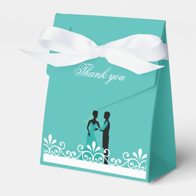 Bride Groom Teal White Elegant Wedding Thank you Favour Box (Front Side)