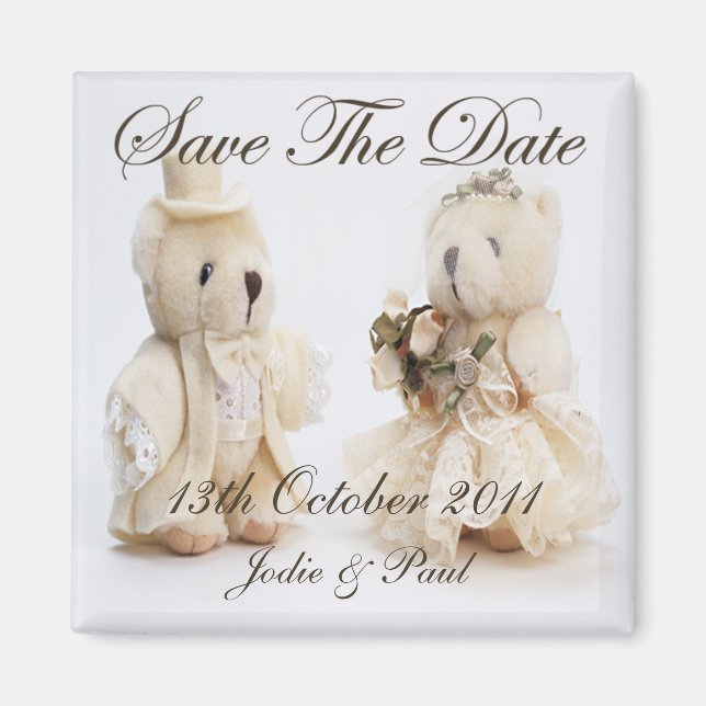 Bride & Groom Teddy Bears - Save The Date Magnet (Front)