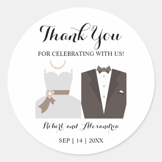 Bride & Groom  Thank You for Coming Wedding Classic Round Sticker (Front)