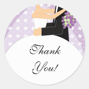 Bride & Groom Thank You Sticker Floral Purple