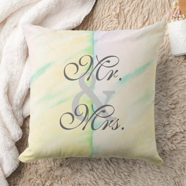 Bride Groom Tropical Watercolor Mr. and Mrs.  Cushion (Blanket)