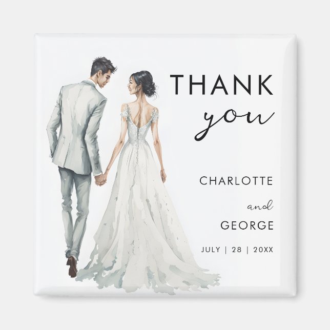 Bride Groom Watercolor Illustration wedding favour Magnet (Front)