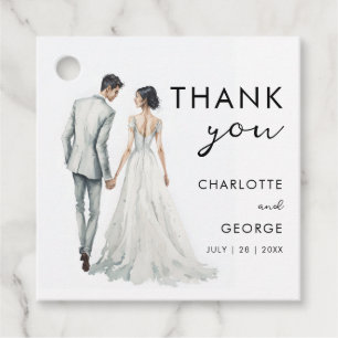 Bride Groom Watercolor Illustration wedding favour Tags