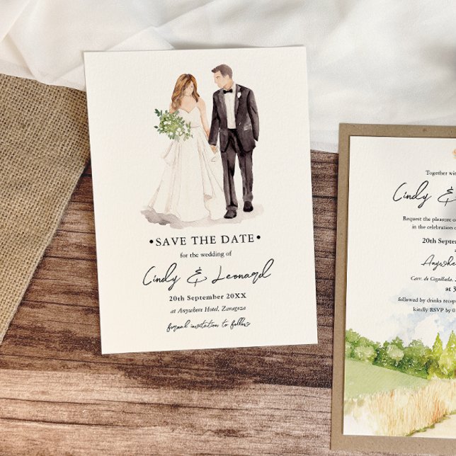 Bride & Groom Watercolor Wedding Save the Date (Creator Uploaded)