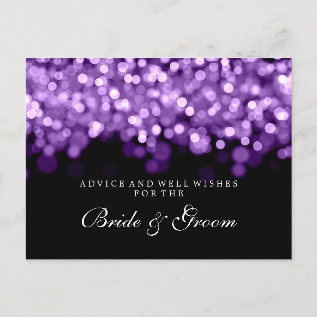 Bride & Groom Wedding Advice Card Purple Lights (Front)