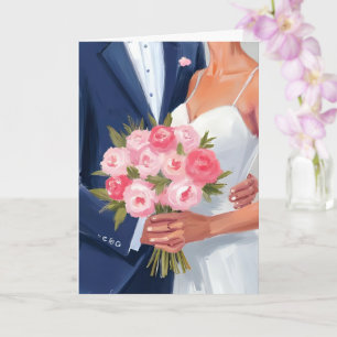 Bride & Groom Wedding Bouquet Watercolor Card