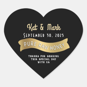 Bride & Groom Wedding Date Gold Banner Heart Honey Heart Sticker