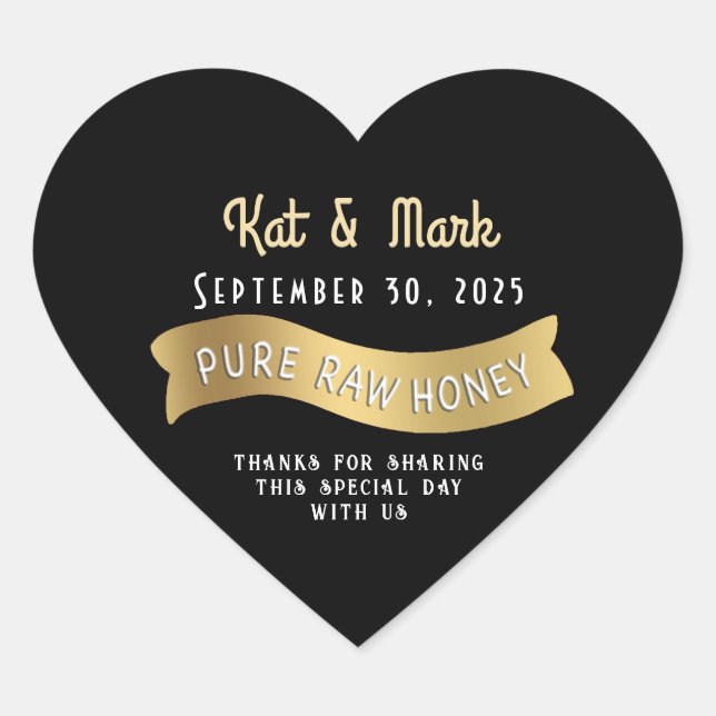 Bride & Groom Wedding Date Gold Banner Heart Honey Heart Sticker (Front)