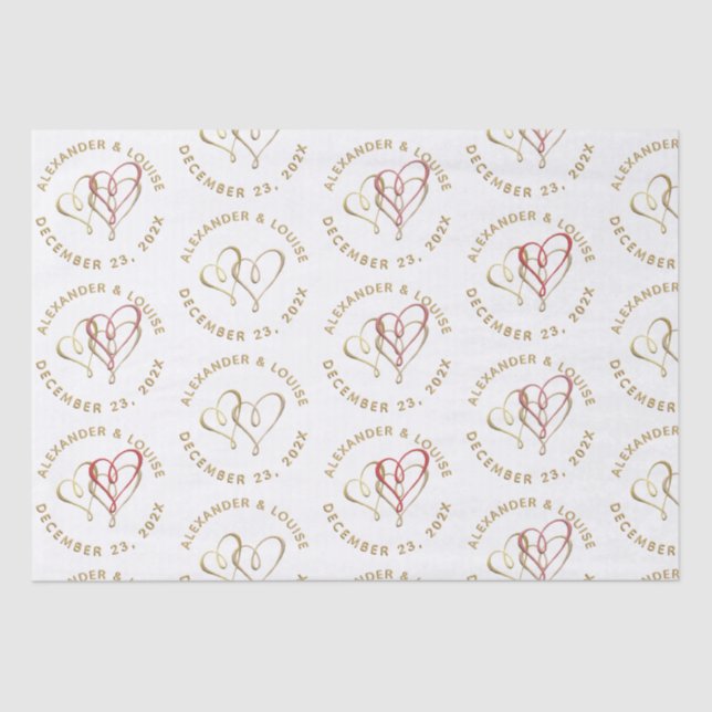 Bride Groom Wedding Date Gold Embossed Heart       Tissue Paper (Front)