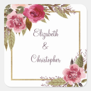 Bride Groom Wedding Elegant Watercolor Floral Chic Square Sticker
