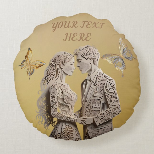 Bride & Groom Wedding Gifts Round Cushion (Back)