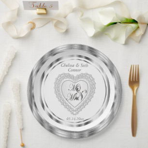 Bride & Groom Wedding Heart  Paper Plate