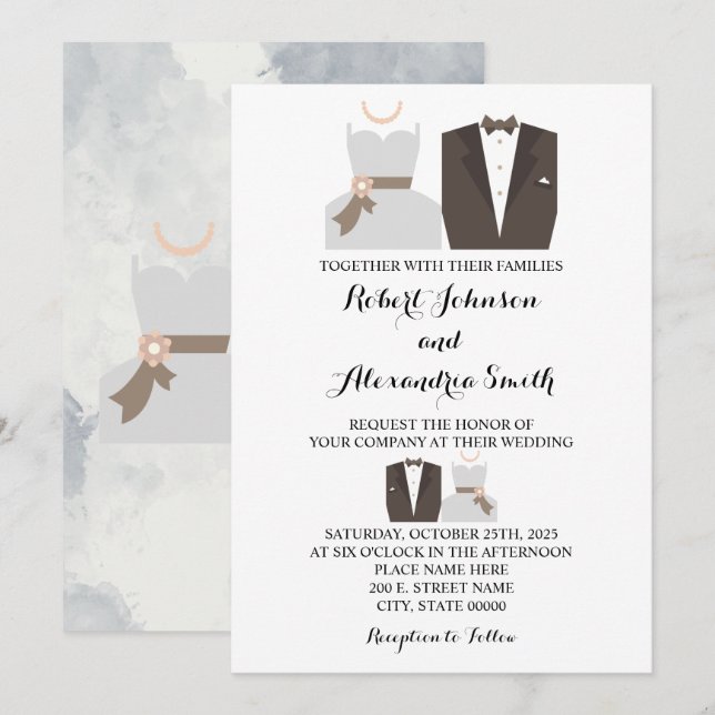 Bride & Groom Wedding Invitation (Front/Back)