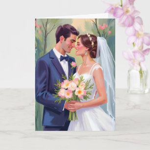 Bride & Groom   Wedding Newlyweds Watercolor Card