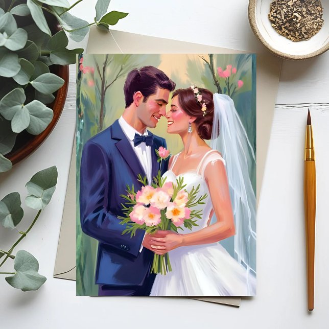 Bride & Groom | Wedding Newlyweds Watercolor Postcard (Creator Uploaded)