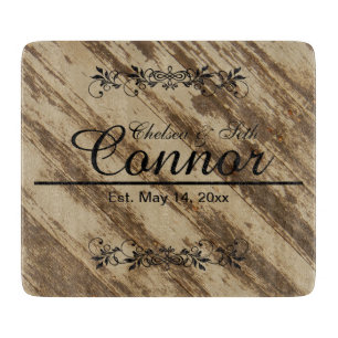 Bride & Groom Wedding on Grunge Wood DIY Text Cutting Board