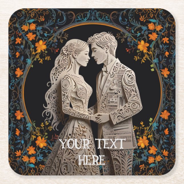 Bride & Groom Wedding Personalised  Square Paper Coaster (Front)