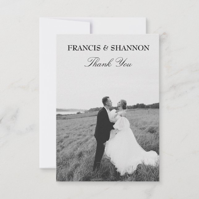 Bride Groom Wedding Photo Thank You Flat Card (Front)