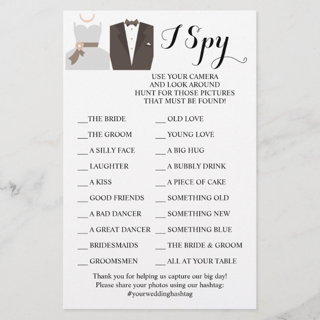 Bride & Groom Wedding Reception I Spy Game Card (Front)