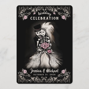 Bride Groom Wedding Skeletons Cemetery Love Invite