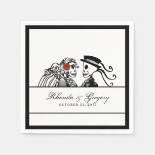 Bride & Groom Wedding Skeletons Red Rose Names Napkin