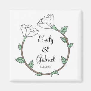 Bride Groom White Floral Wedding Ring Newlyweds  Magnet