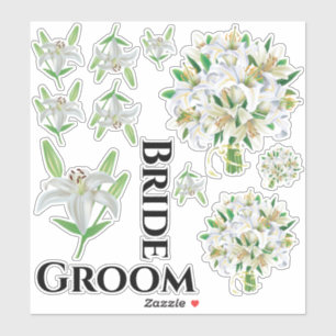 Bride Groom White Lily Stickers